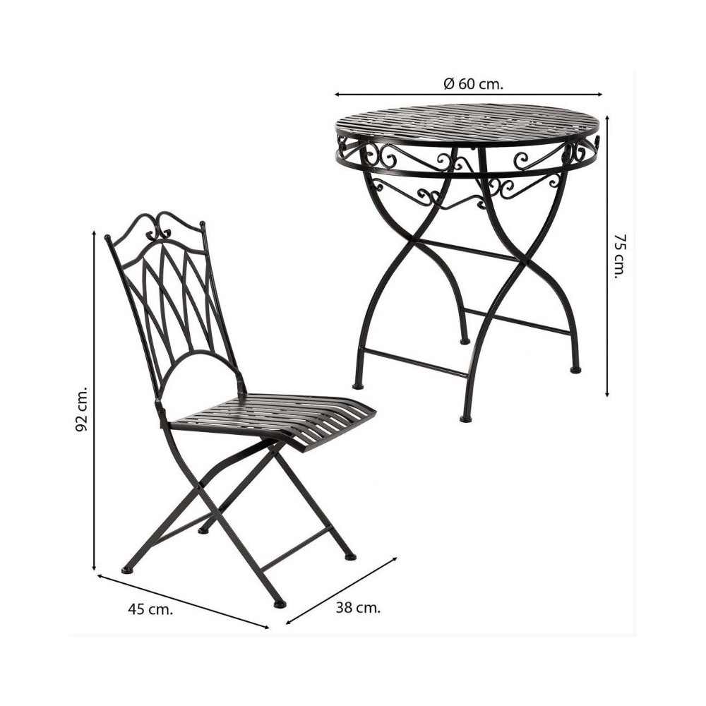 MESA FORJA NEGRA Y DOS SILLAS 