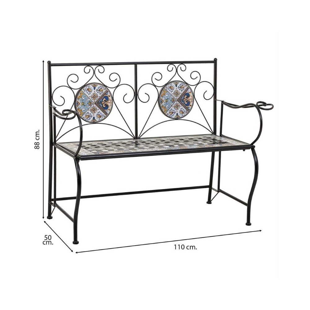 BANCO DE FORJA NEGRO CON MOSAICO